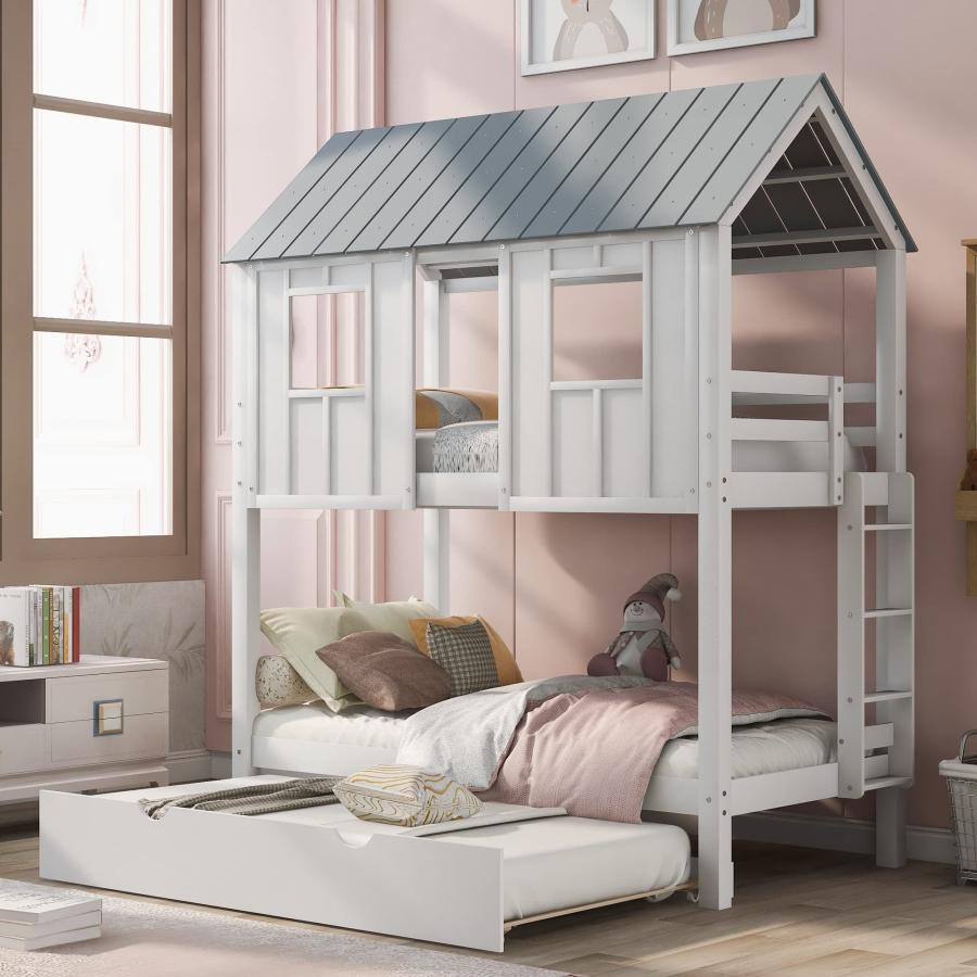 【並行輸入品】 Harper & Bright Designs House Bunk Bed Frame with Trundle， Roof_3