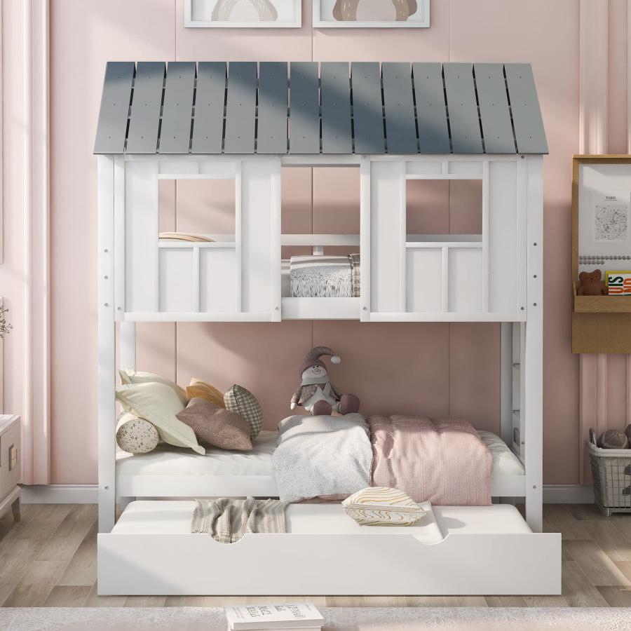 【並行輸入品】 Harper & Bright Designs House Bunk Bed Frame with Trundle， Roof_6