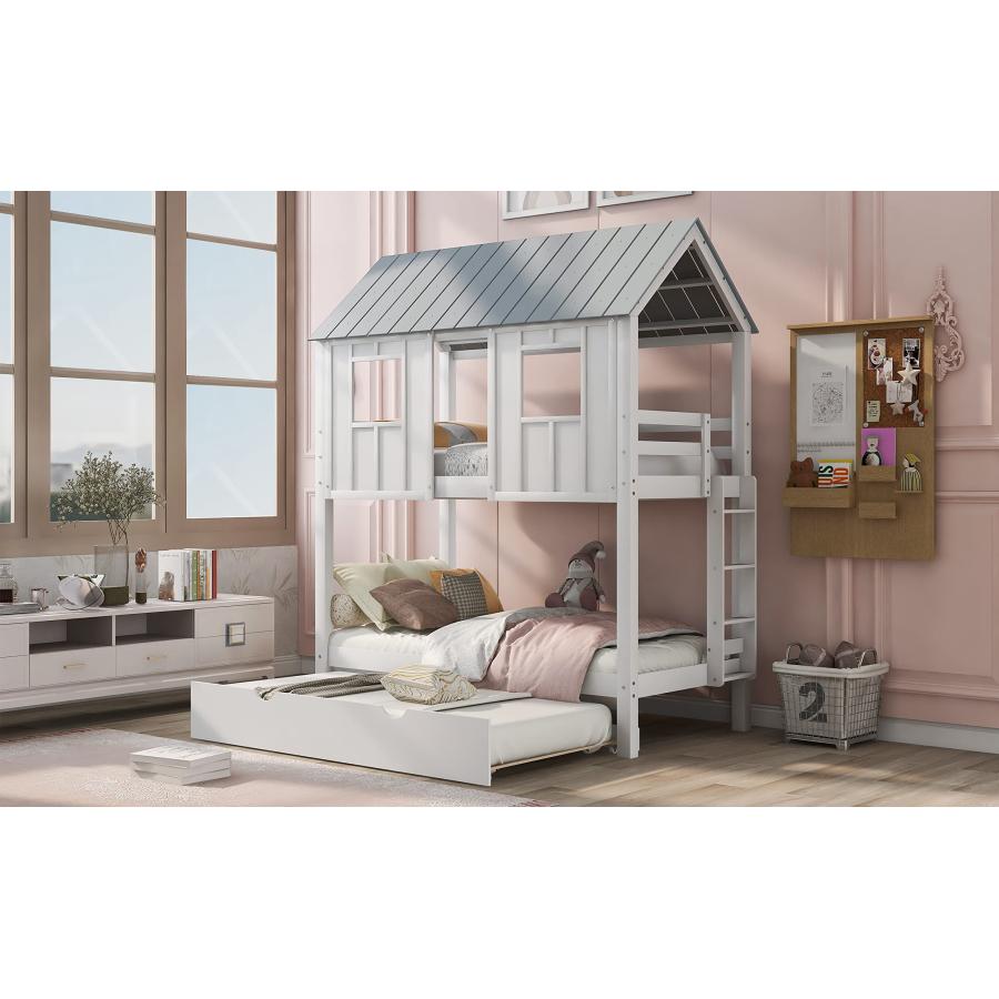 【並行輸入品】 Harper & Bright Designs House Bunk Bed Frame with Trundle， Roof_9