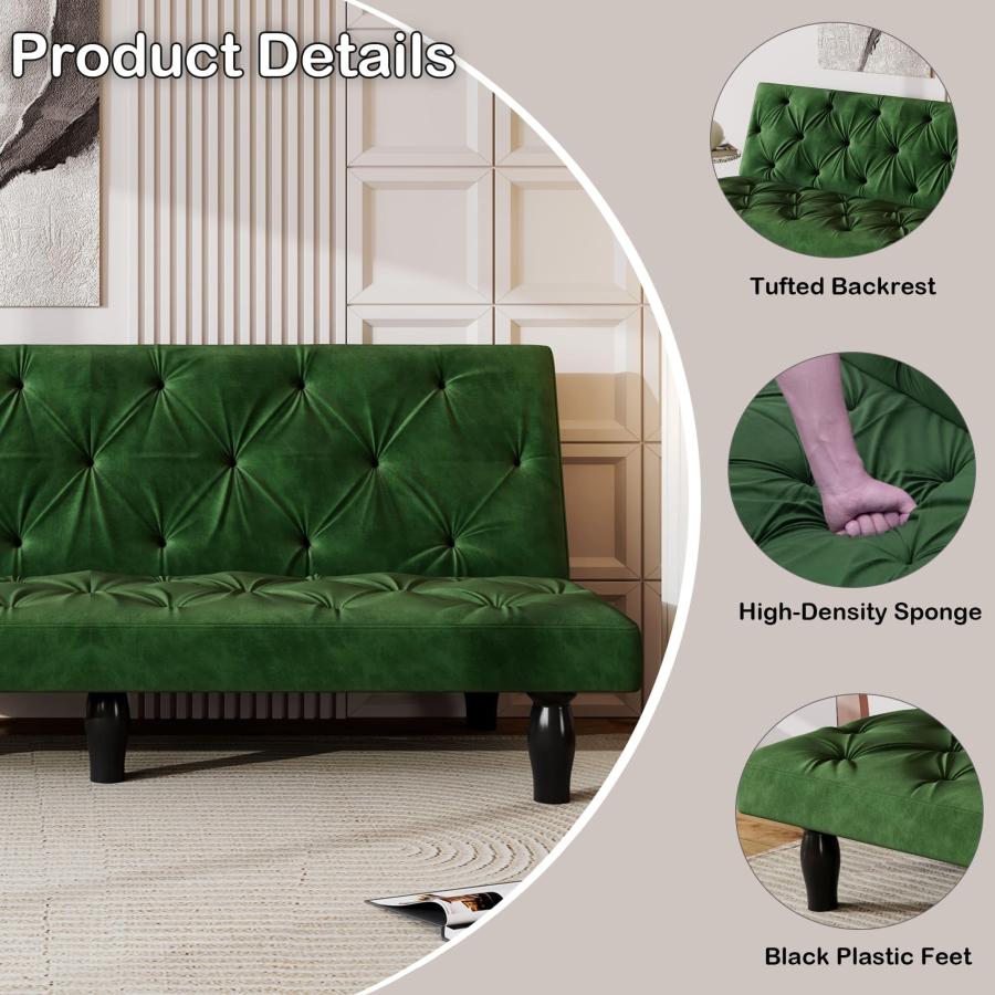 【並行輸入品】 Ochangqi Modern 100% Fabric Velvet Sofa Bed Futon with Wood Legs_9