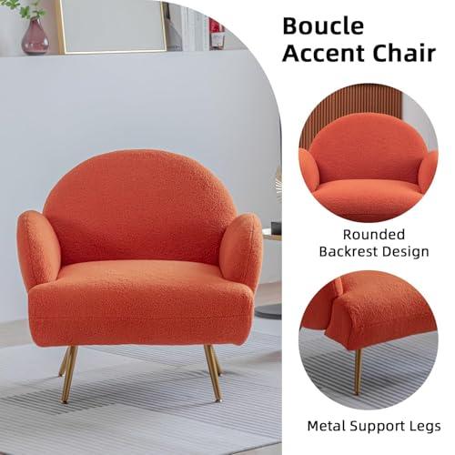 【並行輸入品】 AISALL Orange Accent Sherpa Chair， Comfy Boucle Chair for Readin_4