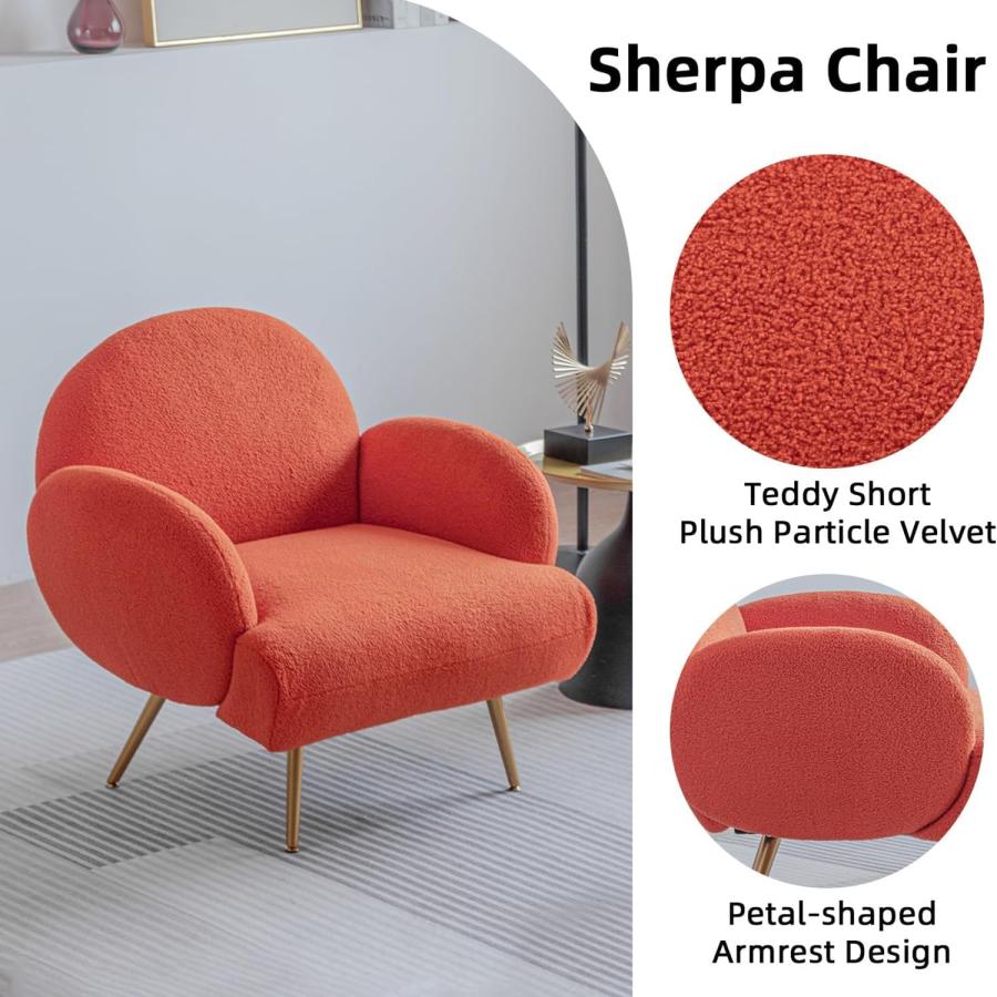 【並行輸入品】 AISALL Orange Accent Sherpa Chair， Comfy Boucle Chair for Readin_6
