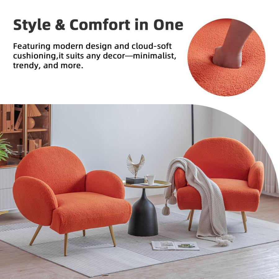 【並行輸入品】 AISALL Orange Accent Sherpa Chair， Comfy Boucle Chair for Readin_9