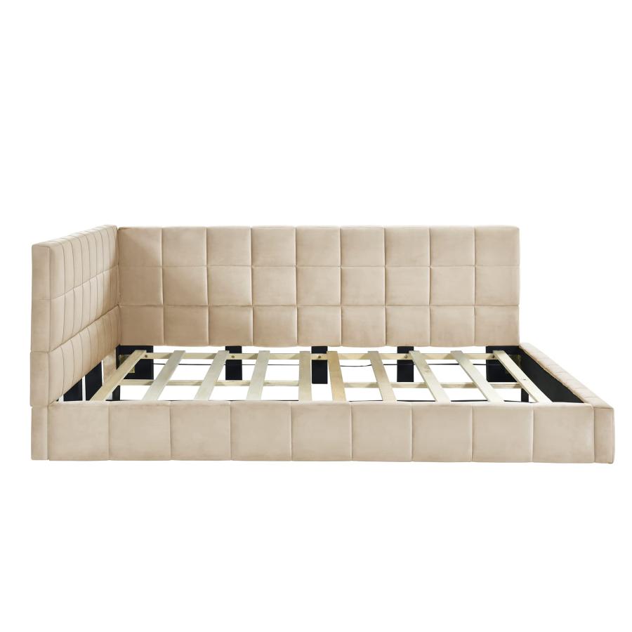 【並行輸入品】 Full Size Upholstered Daybed，Velvet Floor Sofa Bed with Backrest_9