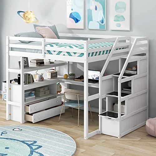 【並行輸入品】 Harper \u0026 Bright Designs Full Size Loft Bed with Desk, Wood Fullの画像