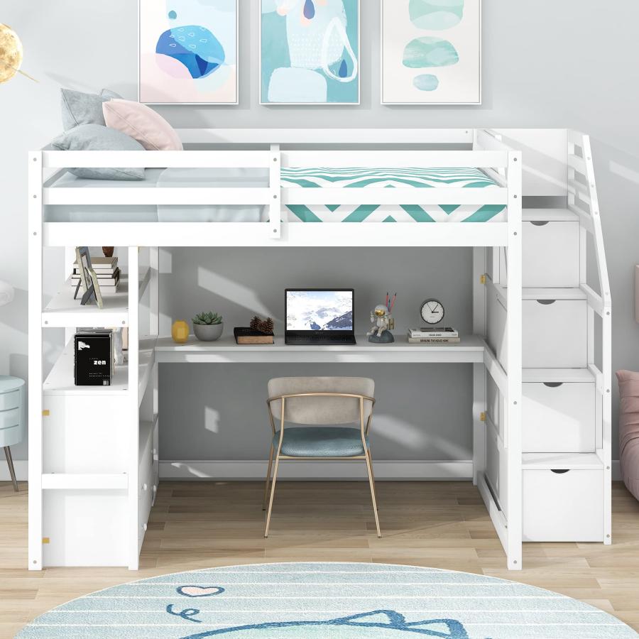 【並行輸入品】 Harper \u0026 Bright Designs Full Size Loft Bed with Desk, Wood Fullの画像