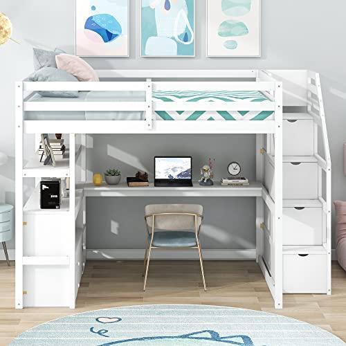 【並行輸入品】 Harper \u0026 Bright Designs Full Size Loft Bed with Desk, Wood Fullの画像