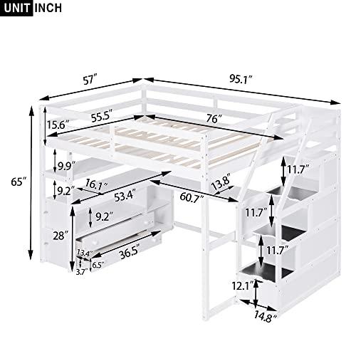 【並行輸入品】 Harper \u0026 Bright Designs Full Size Loft Bed with Desk, Wood Fullの画像