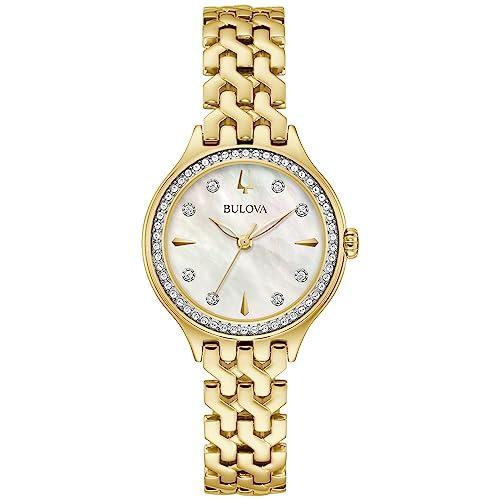 【並行輸入品】Bulova レディース クラシック 3針クォーツウォッチ クリスタルアクセント マザーオブパールダイヤル 29mm, ゴールドトの画像