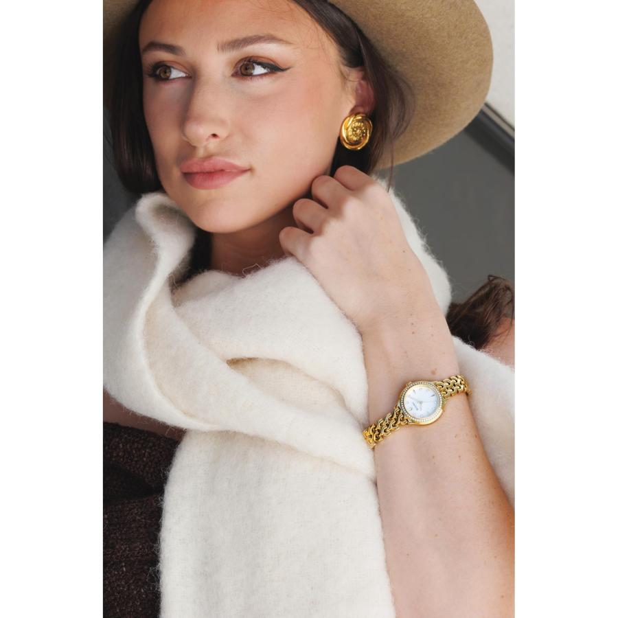 【並行輸入品】Bulova レディース クラシック 3針クォーツウォッチ クリスタルアクセント マザーオブパールダイヤル 29mm, ゴールドトの画像