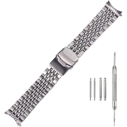 【並行輸入品】Semdu 316L シルバー ステンレススチール ライスビーズ カーブエンド ウォッチバンド ブレスレット SKX007 腕時計の画像