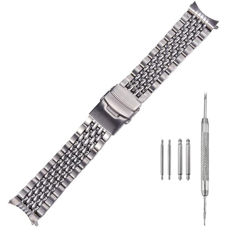 【並行輸入品】Semdu 316L シルバー ステンレススチール ライスビーズ カーブエンド ウォッチバンド ブレスレット SKX007 腕時計の画像