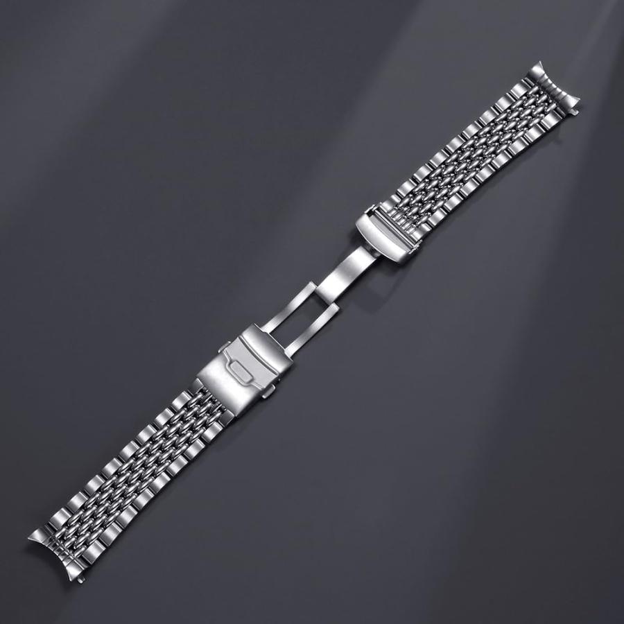 【並行輸入品】Semdu 316L シルバー ステンレススチール ライスビーズ カーブエンド ウォッチバンド ブレスレット SKX007 腕時計の画像