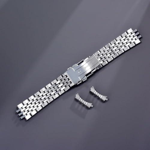【並行輸入品】Semdu 316L シルバー ステンレススチール ライスビーズ カーブエンド ウォッチバンド ブレスレット SKX007 腕時計の画像
