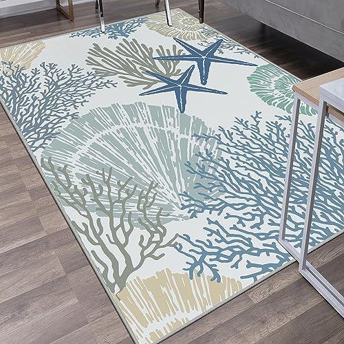 【並行輸入品】Tritard Coastal Area ラグ ノーティカルビーチテーマ ノンスリップ 洗濯機洗い可能 ラグ モダン フロアカーペ_4