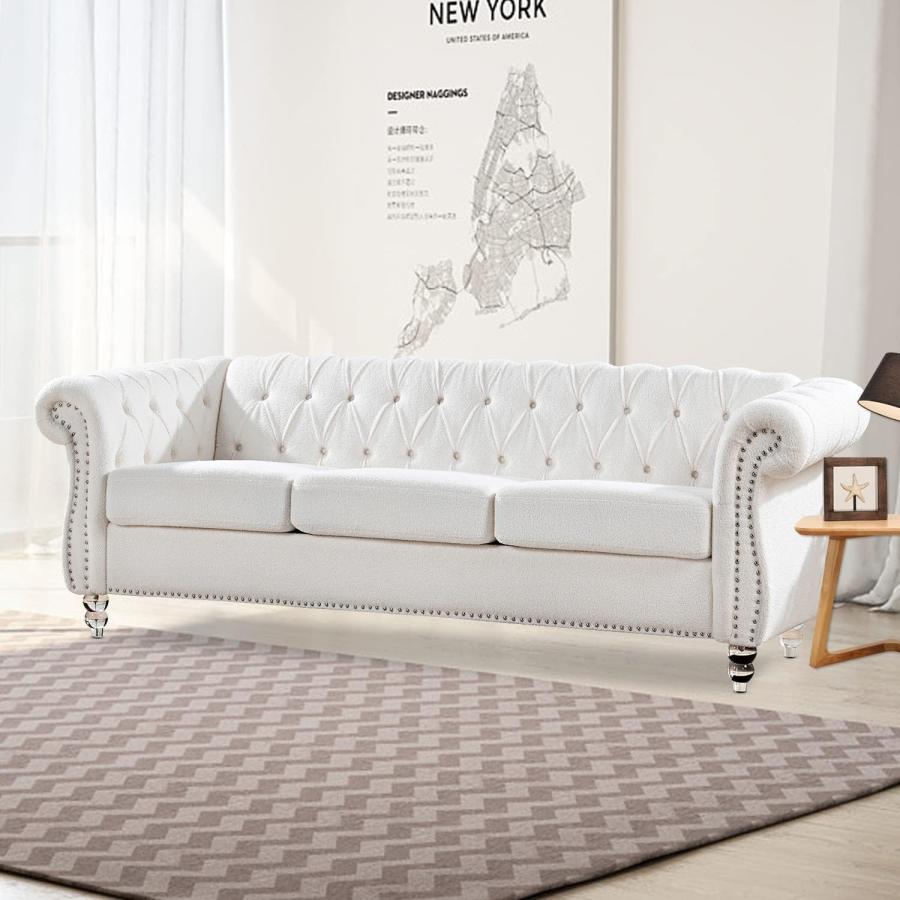 【並行輸入品】 Vaztrlus Modern White Sofas for Living Room， Comfy Deep Seated C_3