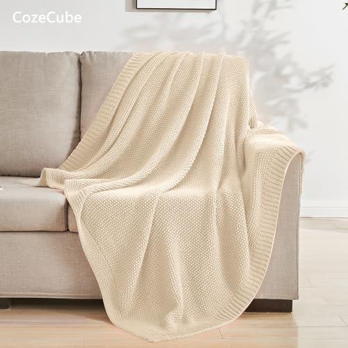 【並行輸入品】CozeCube ベージュ ソファ用スローブランケット ソフトで心地よいケーブルニットスローブランケット ベッド/ソファ/リビング_7