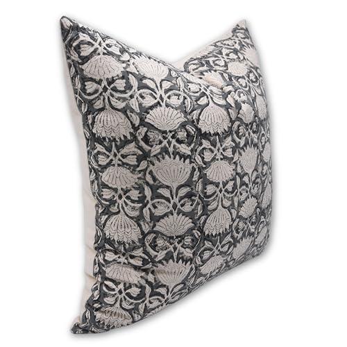 【並行輸入品】Fabritual 装飾用クッションカバー 16x16インチ カバー ソリッドブロック フローラルプリント ダックキャンバス