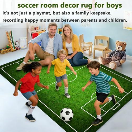 【並行輸入品】キッズラグ サッカーフィールドラッグ フットボール カーペット プレイマット 楽しいスポーツエリアラグ 滑り止めゴムバッキング付き_4