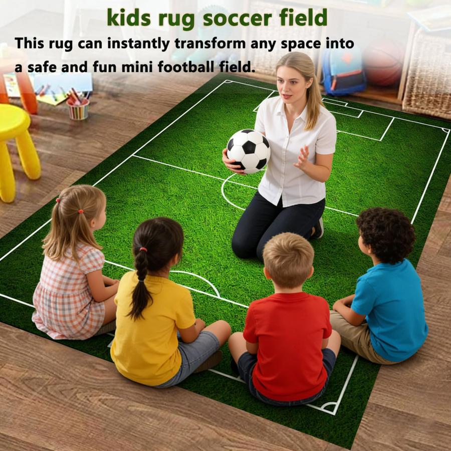 【並行輸入品】キッズラグ サッカーフィールドラッグ フットボール カーペット プレイマット 楽しいスポーツエリアラグ 滑り止めゴムバッキング付き_9