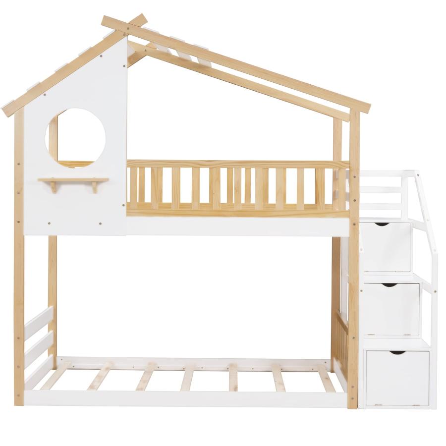 【並行輸入品】 Harper & Bright Designs Twin Over Twin Bunk Bed with Stairs， Sta_9