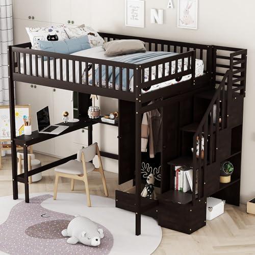 【並行輸入品】 SOFTSEA Full Size Loft Bed with Desk and Storage Stairs, Wood Loの画像