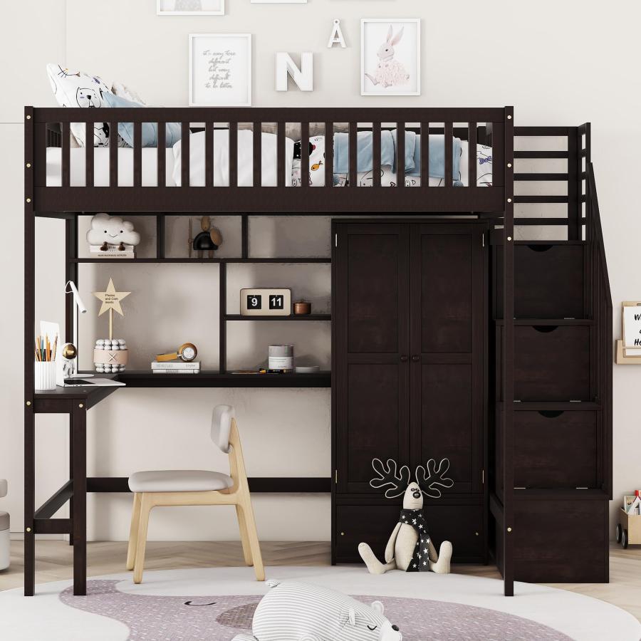 【並行輸入品】 SOFTSEA Full Size Loft Bed with Desk and Storage Stairs, Wood Loの画像