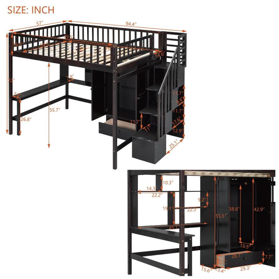 【並行輸入品】 SOFTSEA Full Size Loft Bed with Desk and Storage Stairs, Wood Loの画像