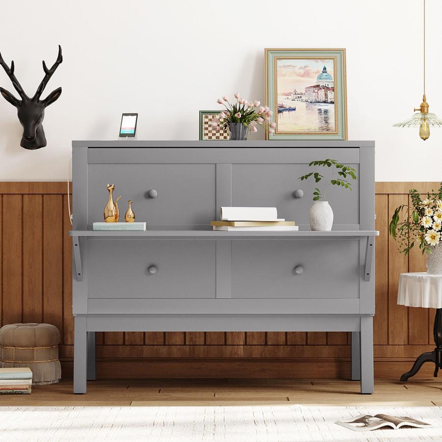 【並行輸入品】Harper & Bright Designs フルサイズ マーフィーベッド USBポート、デスク、両サイドに取り外し可能な棚付き