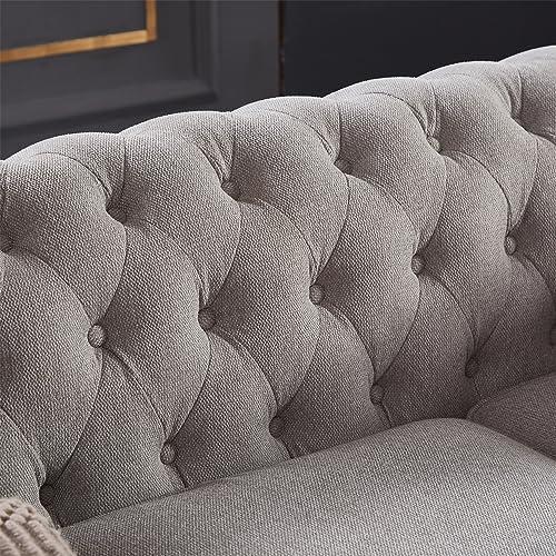 【並行輸入品】Harper & Bright Designs 3人掛けチェスターフィールドソファ ボタンタフテッド 釘頭トリム 無垢材の脚 クラ_7