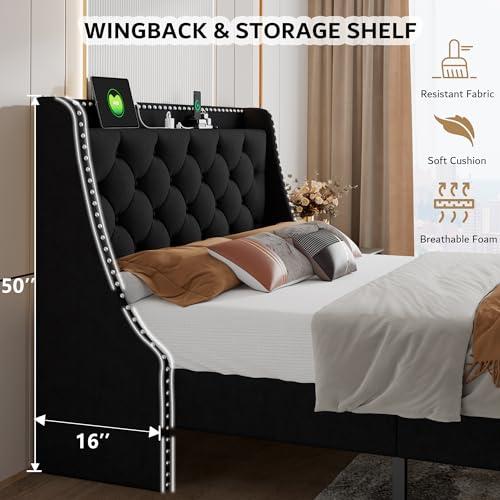 【並行輸入品】 iPormis Queen Bed Frame with 16" Comfort Wingback & Charging Sta_7