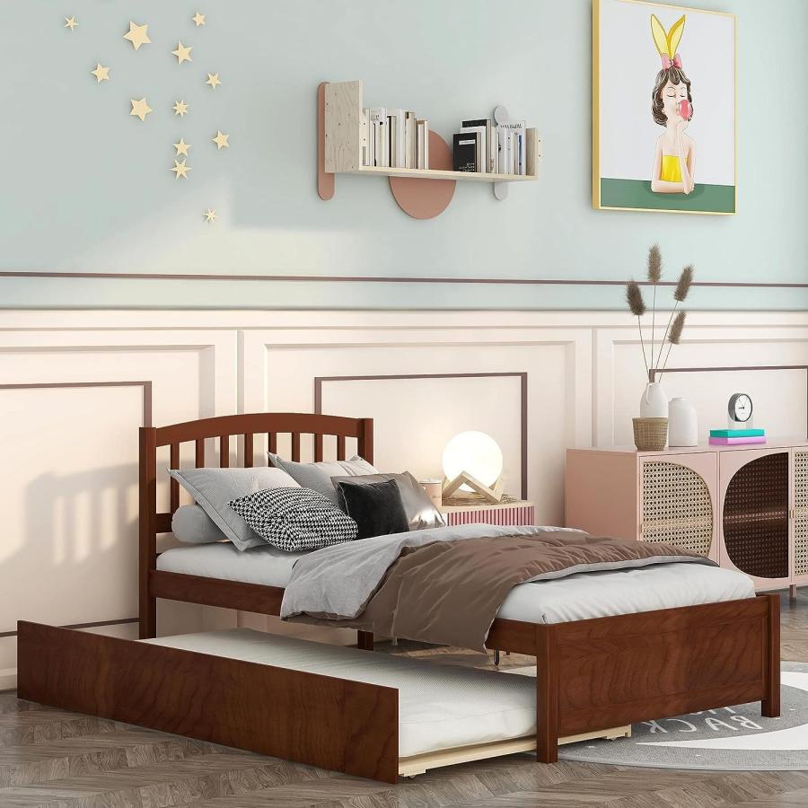 【並行輸入品】 Harper & Bright Designs Twin Bed Frame with Trundle， Twin Bed Fr