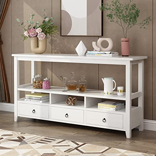 【並行輸入品】 LERFAN Modern Style 3 Tier Wood Console Table with 3 Storage Dra_1