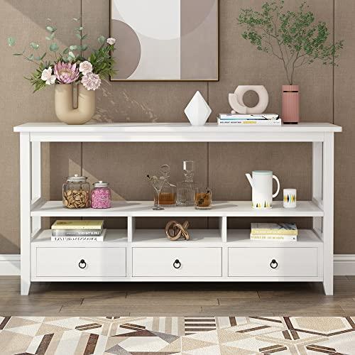 【並行輸入品】 LERFAN Modern Style 3 Tier Wood Console Table with 3 Storage Dra_7
