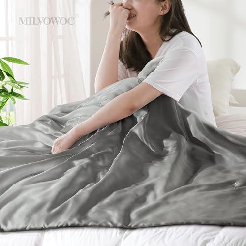【並行輸入品】MILVOWOC シルバーグレー サテン スローブランケット 50 x 60インチ 冷却 収納可能 軽量サテンブランケット ソ_7