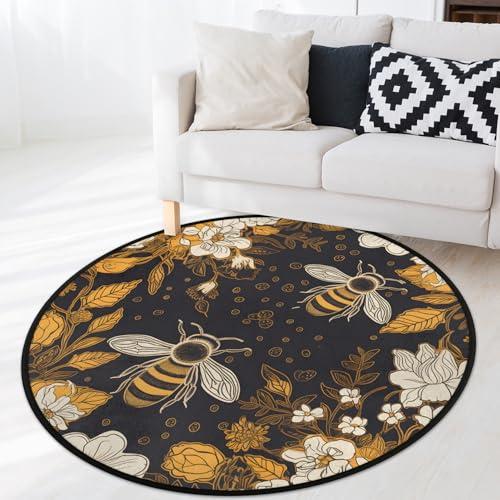【並行輸入品】 OMFUNS Animal Bee Round Area Rug Bedroom 5.2 Ft， Daisy Floral Ci_1