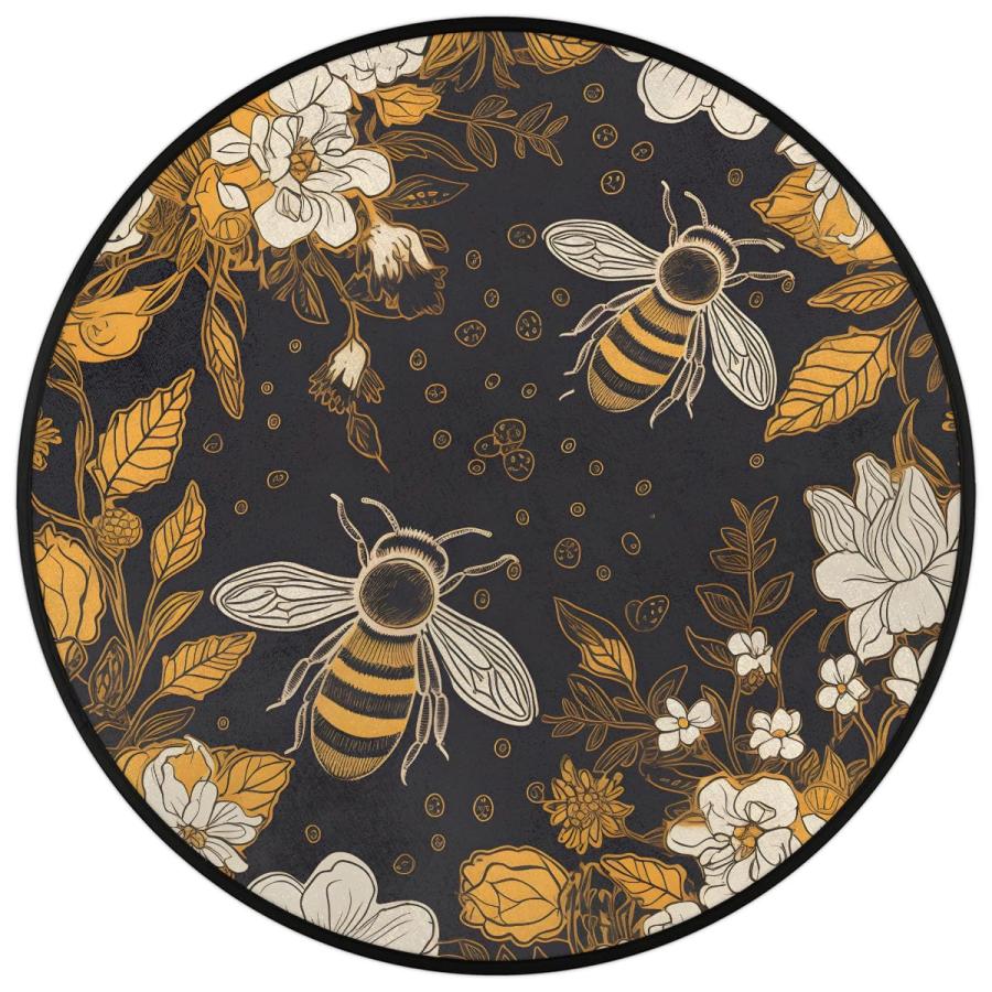 【並行輸入品】 OMFUNS Animal Bee Round Area Rug Bedroom 5.2 Ft， Daisy Floral Ci_3