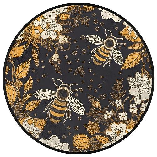 【並行輸入品】 OMFUNS Animal Bee Round Area Rug Bedroom 5.2 Ft， Daisy Floral Ci_4