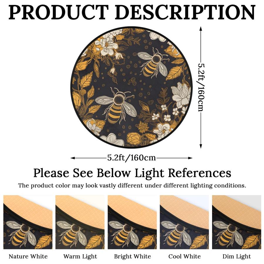 【並行輸入品】 OMFUNS Animal Bee Round Area Rug Bedroom 5.2 Ft， Daisy Floral Ci_6