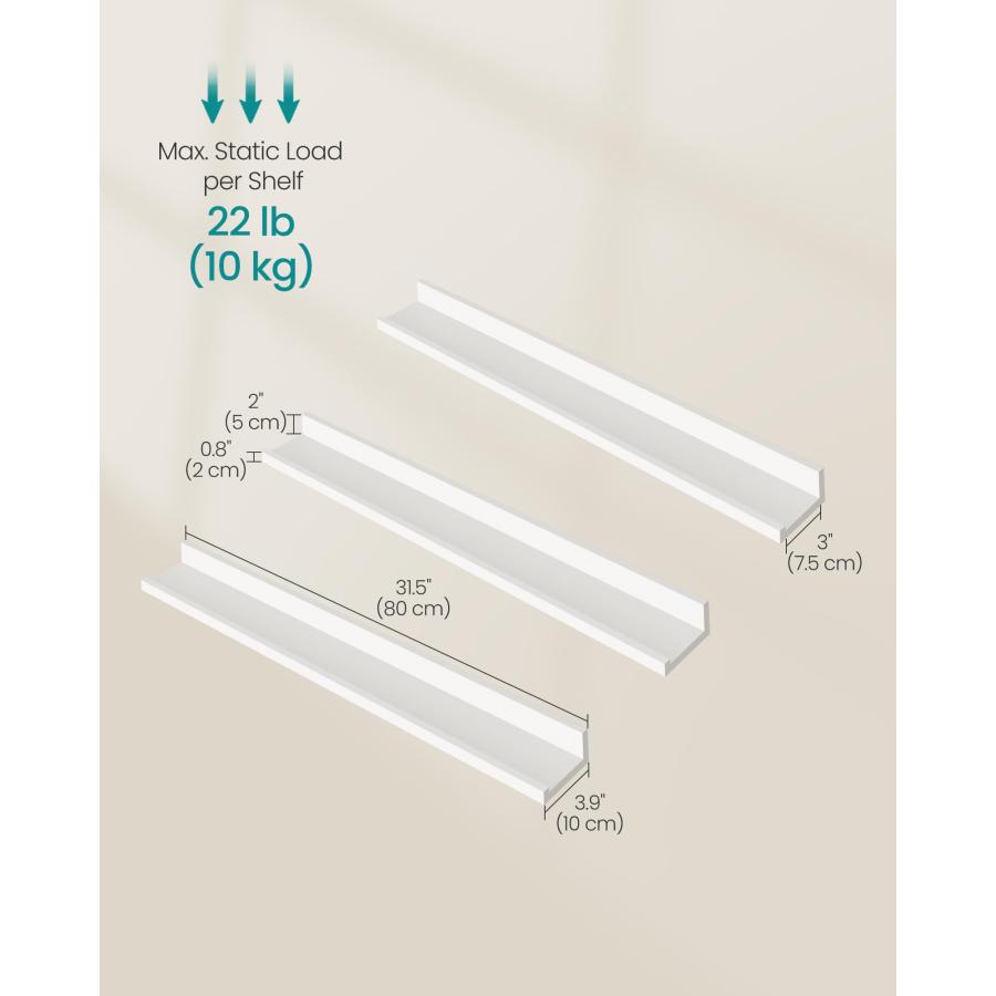 【並行輸入品】 SONGMICS Floating Shelves， Set of 3 Wall Shelves， 31.5 Inch Wide