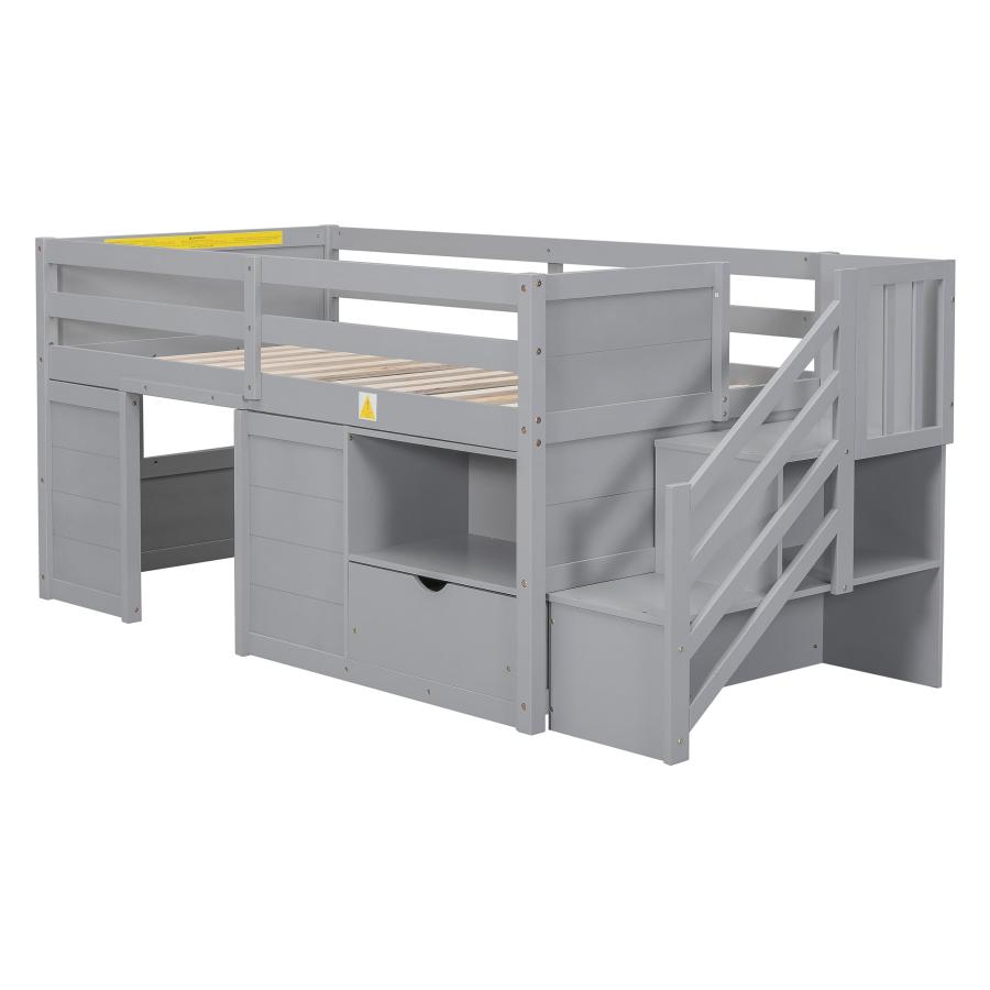 【並行輸入品】 Bellemave Low Loft Bed with Stairs， Twin Size Storage Loft Bed F_9