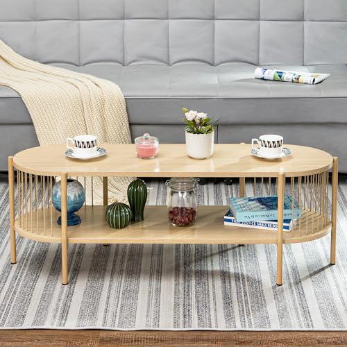 【並行輸入品】 Sophia & William Bamboo Coffee Table for Living Room， 2 Tier Ova