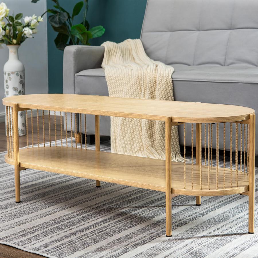 【並行輸入品】 Sophia & William Bamboo Coffee Table for Living Room， 2 Tier Ova