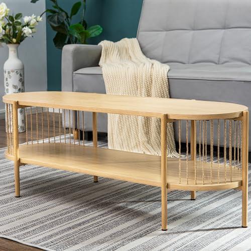 【並行輸入品】 Sophia & William Bamboo Coffee Table for Living Room， 2 Tier Ova