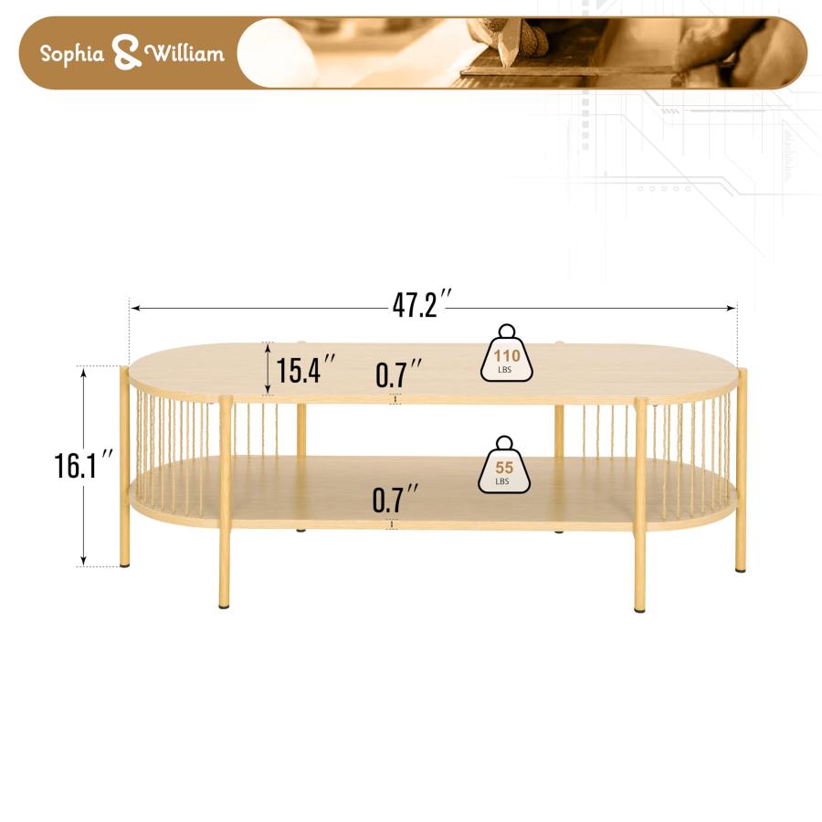 【並行輸入品】 Sophia & William Bamboo Coffee Table for Living Room， 2 Tier Ova