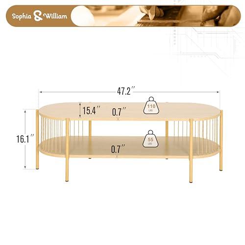 【並行輸入品】 Sophia & William Bamboo Coffee Table for Living Room， 2 Tier Ova