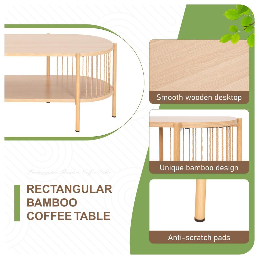 【並行輸入品】 Sophia & William Bamboo Coffee Table for Living Room， 2 Tier Ova