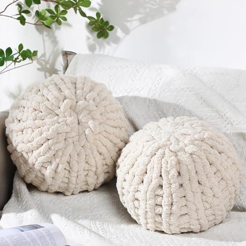 【並行輸入品】 Suzile 2 Pcs Round Knot Pillows Gifts 13.8 Inch Chunky Knitted T_1