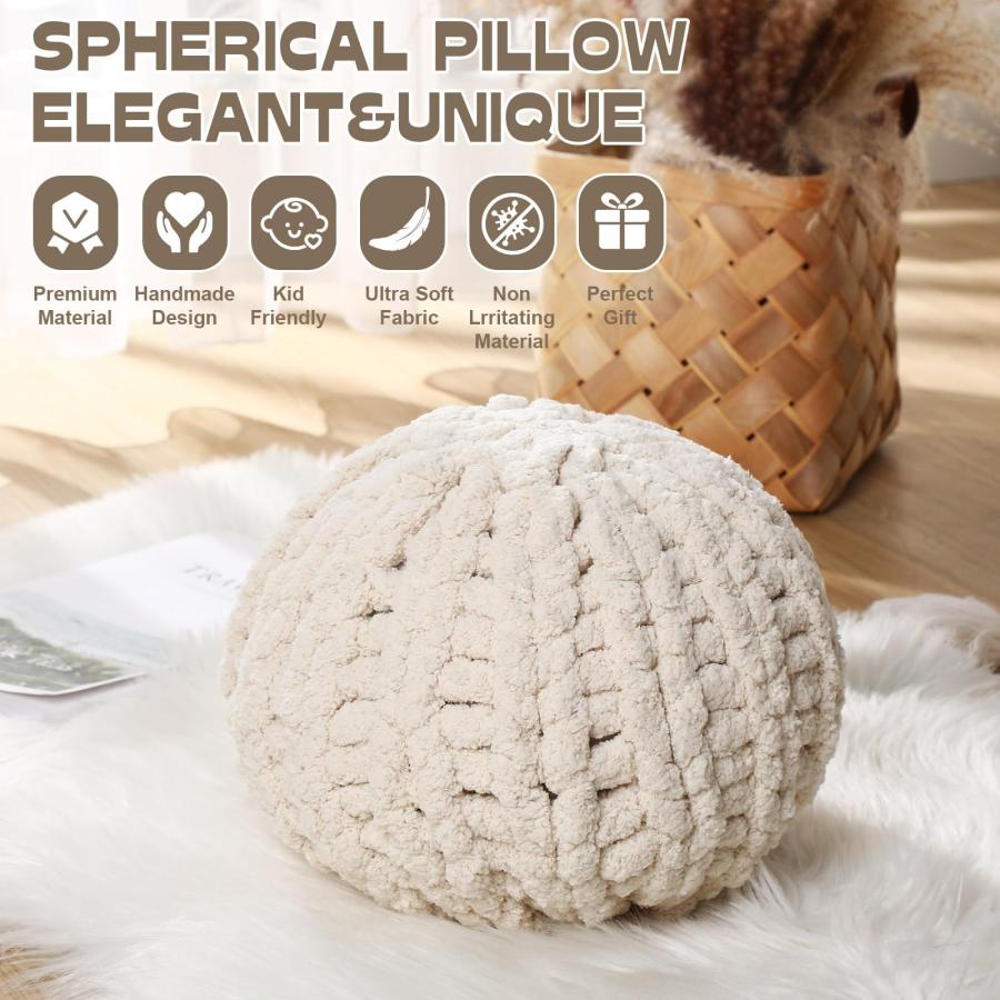 【並行輸入品】 Suzile 2 Pcs Round Knot Pillows Gifts 13.8 Inch Chunky Knitted T_9
