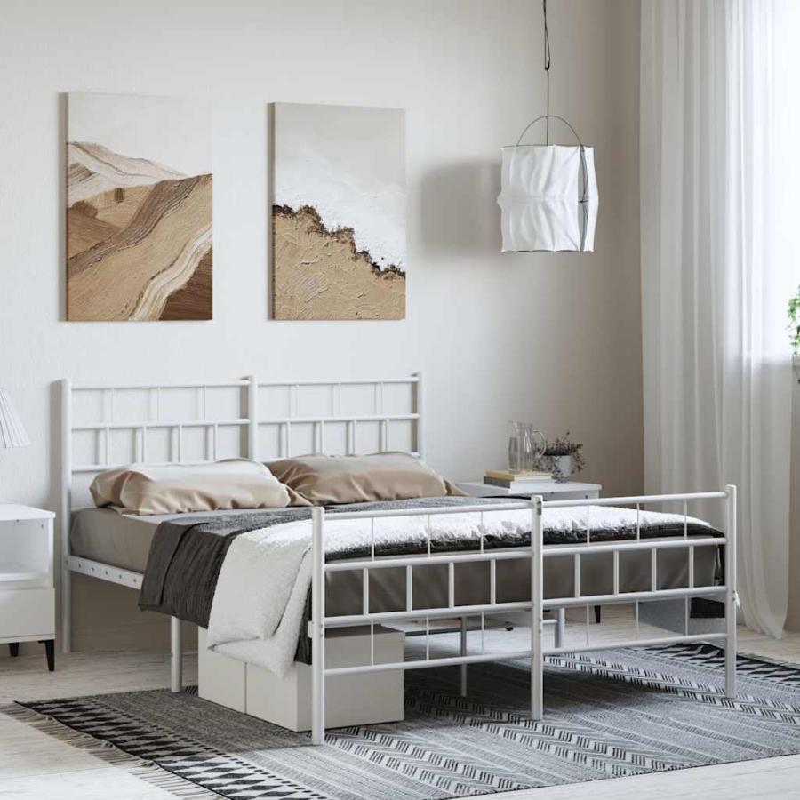 【並行輸入品】 vidaXL 12 Inch White Metal Queen Bed Frame with Headboard & Foot_3